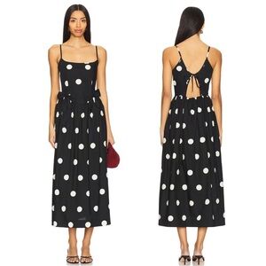 NWT Ciao Lucia Neroni Polka Dot Bow Ribbon Cotton Poplin Open Back Maxi Dress